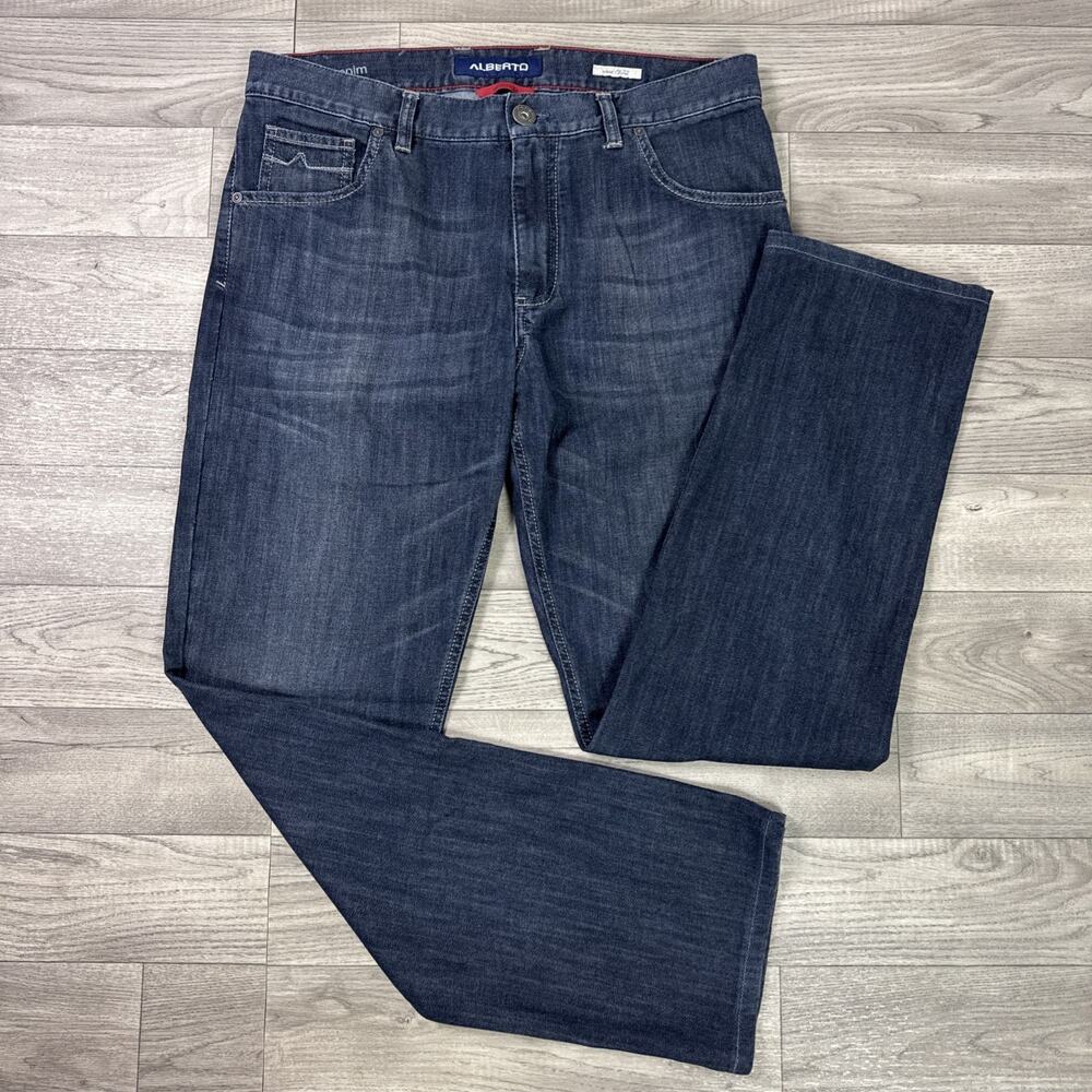 Alberto Modern Fit t400 Soft Wear Denim Jeans Stone Dark Wash sz 34 x 31